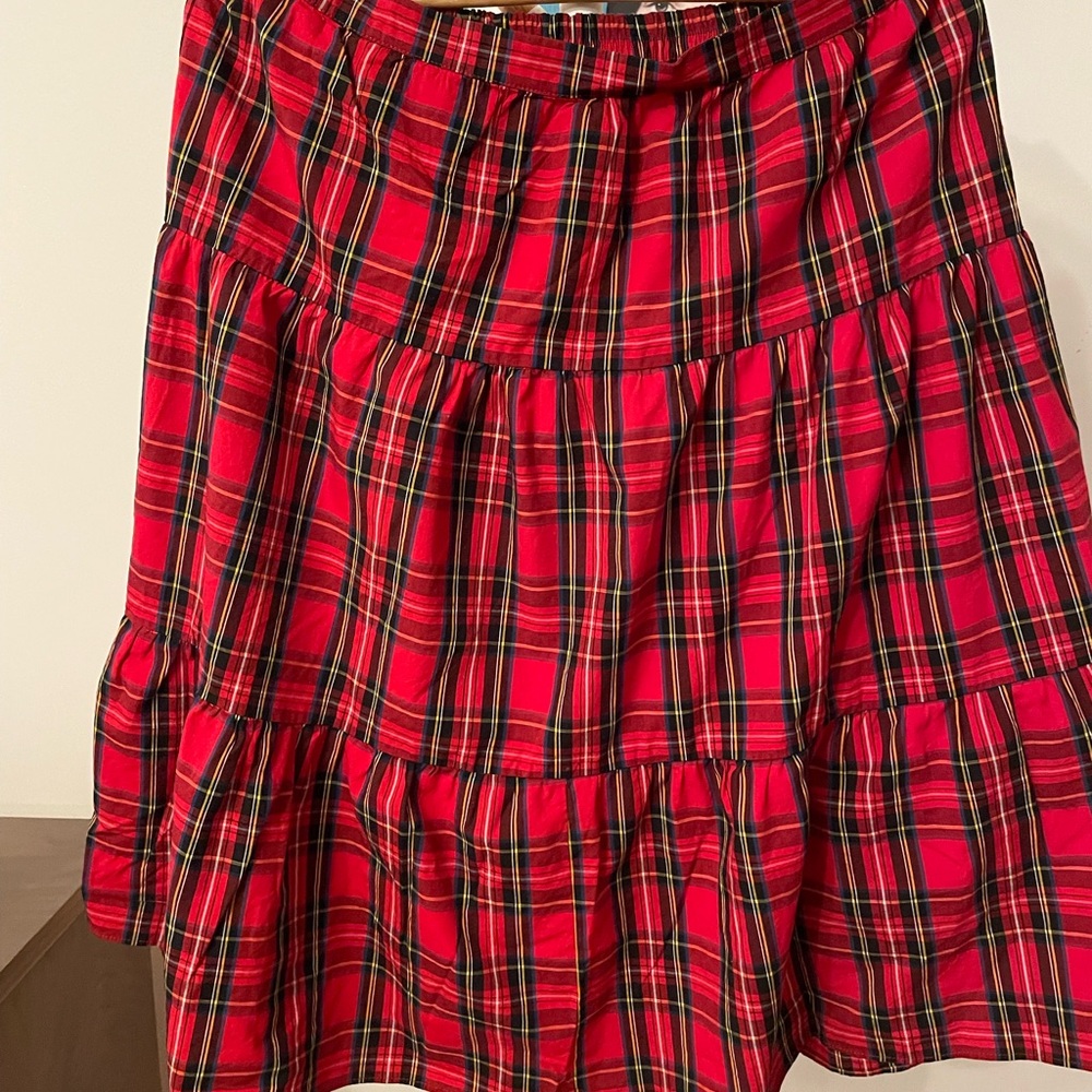 J. Crew Red Plaid Midi Skirt